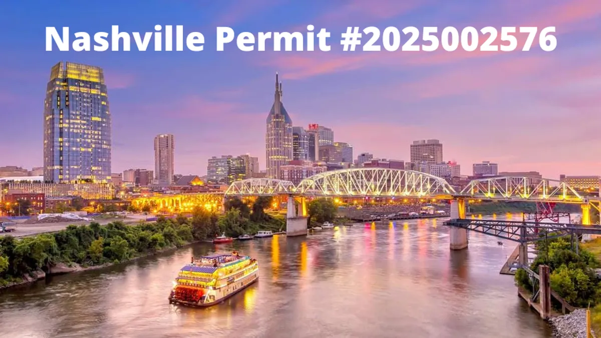 A sweeping cityscape of Nashville, showcasing the skyline, the iconic bridge over the river, and a classic riverboat gliding on the water. The city's lights begin to twinkle as dusk sets in, capturing the energy and vibrancy of Nashville from a broad, recognizable perspective.